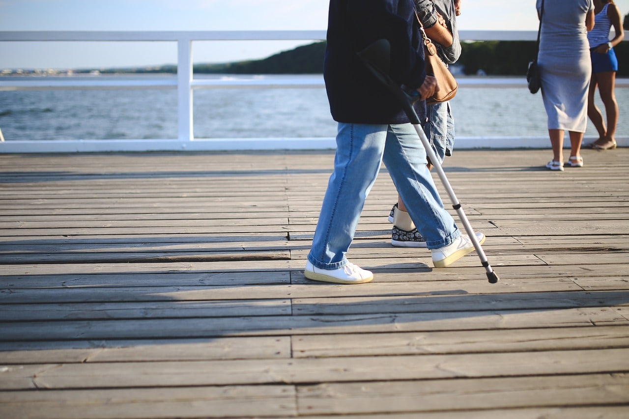 woman, crutch, old